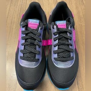 Puma Future Rider Women’s Sneakers. Size 6.5. Black, Orchid & Blue. Brand New.